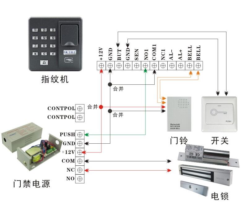 中控指纹刷卡密码门禁机X6接线图